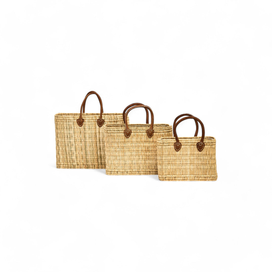 rattan basket leather handles L