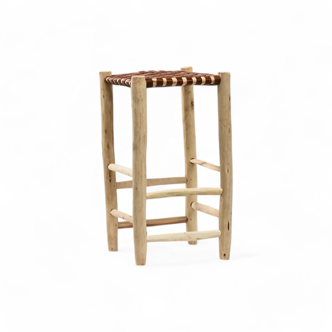 Wooden Bar stool leather crossweave