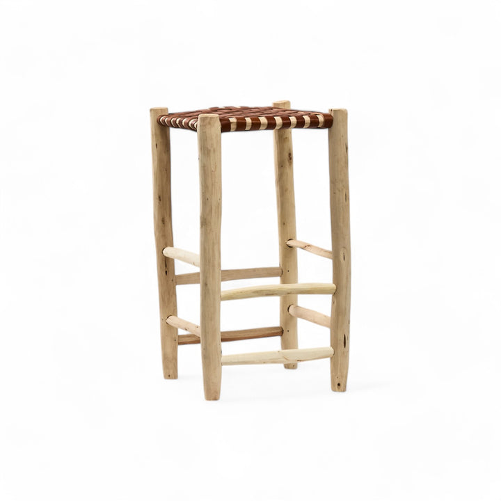 Wooden Bar stool leather crossweave