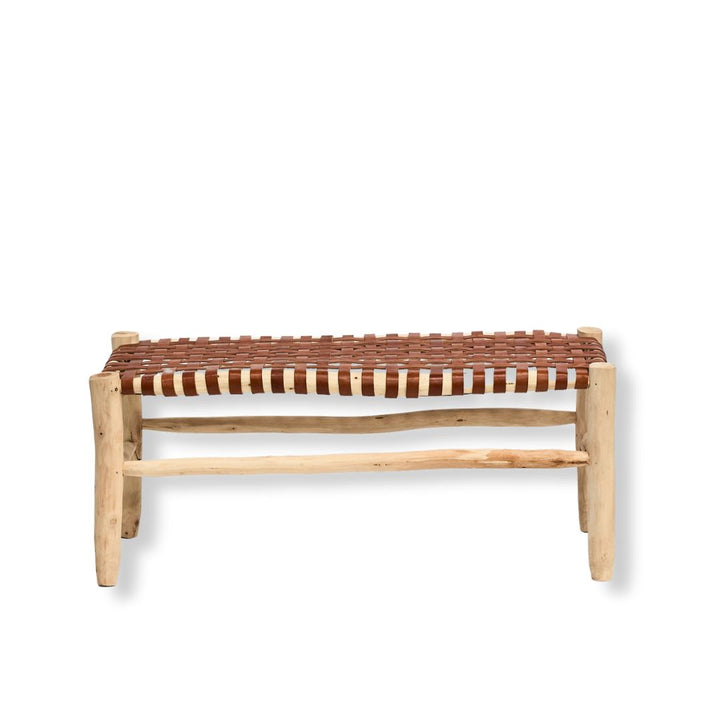 Bench with leather top crossweave