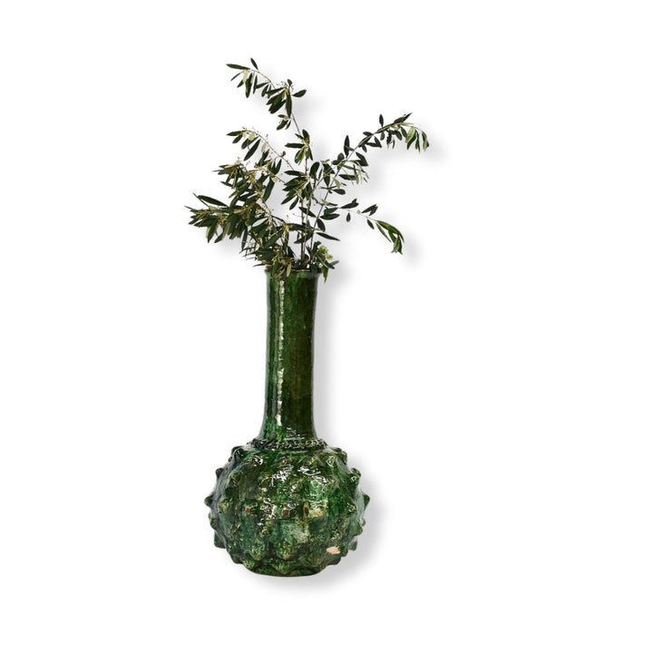 Vase - fat bottom lumpy with tall tube lightgreen 60cm Tamegroute