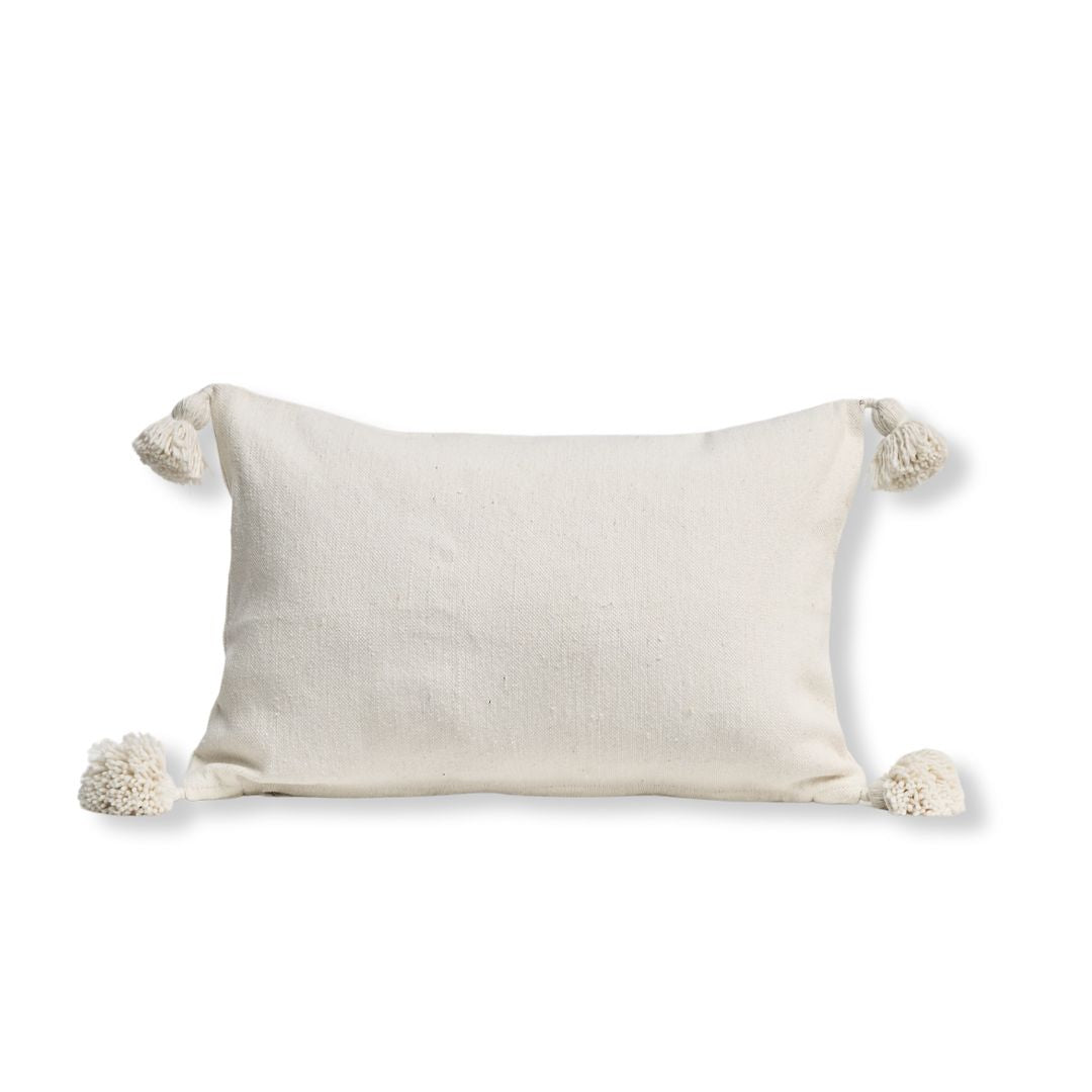 Cushion Cotton with Pom Poms 60x40cms white