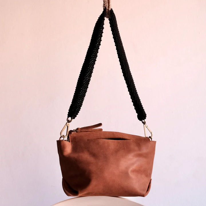 Shoulder Bag -Mini Ogda with woven handle brown