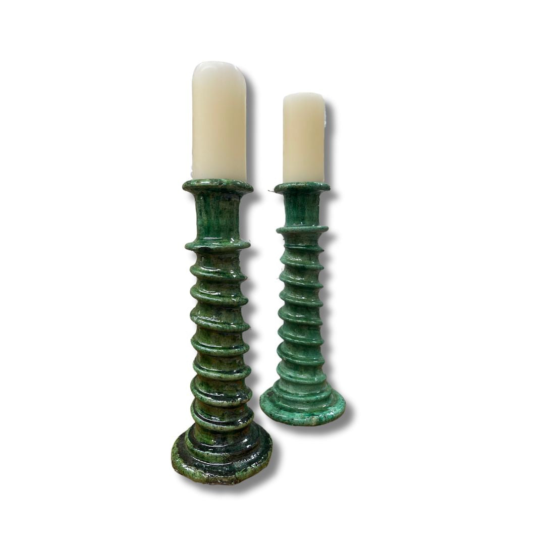 Candle holder -twisted candle holder 40cm green Tamegroute S