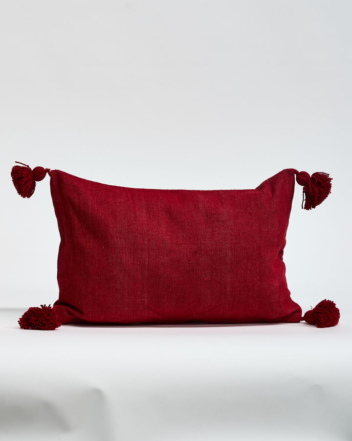 Cushion Cotton with Pom Poms 60x40cms Red