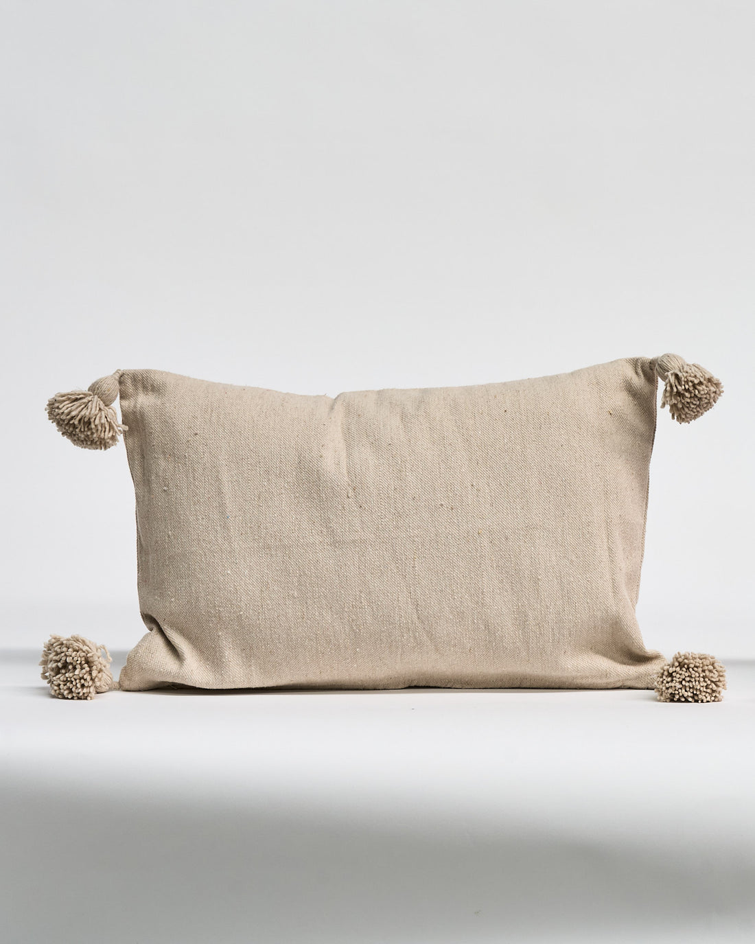 Cushion Cotton with Pom Poms 60x40cms Beige