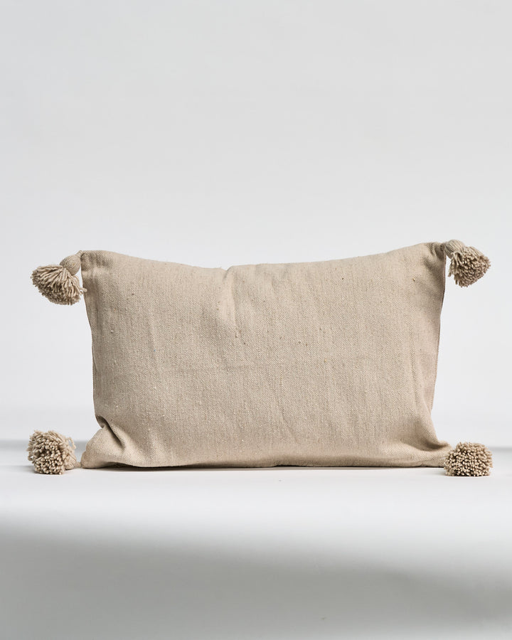 Cushion Cotton with Pom Poms 60x40cms Beige