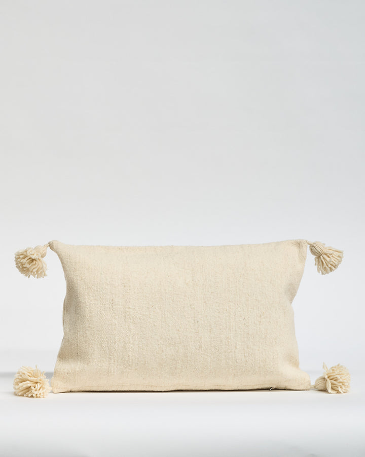 Wool Cushion with Pom Poms 60x40cms Cream