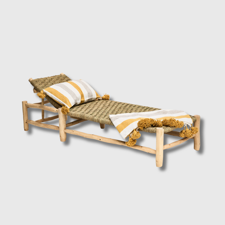 Pool lounger adjustable head rest, rattan crossweave