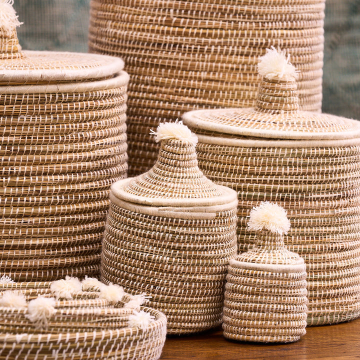 Lidded basket - Pom Pom S