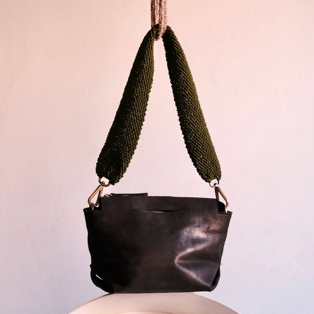 Shoulder Bag -Mini Ogda with woven handle black